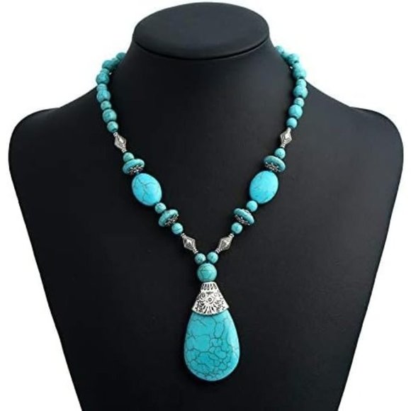 3 Pieces Bohemian Turquoise Necklace for Women Western Jewelry Boho Turq… - Picture 4 of 7